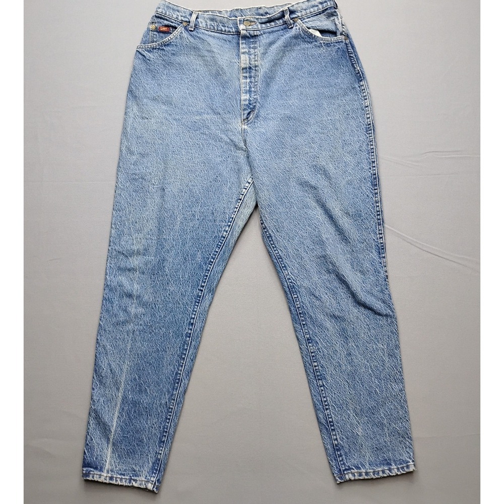 Vintage Lee Mom Jeans Womens 20W Light Wash High Rise Tapered Leg Union Made USA